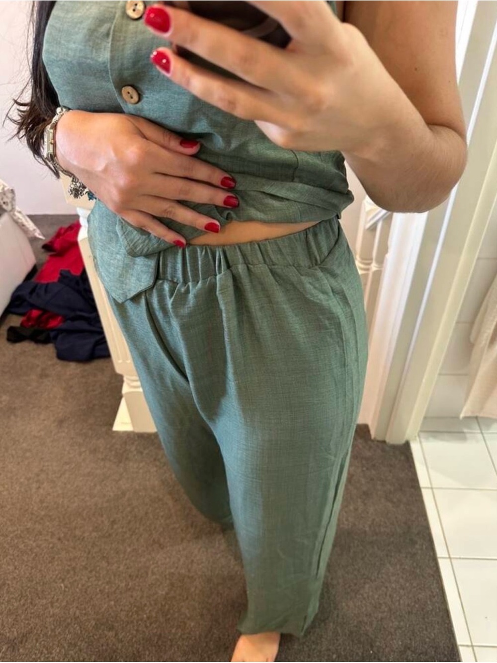 Source Unknown Olive-Green Wide Leg Pants - Picture 3 of 3